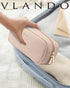 Vlando Small Makeup Pouch, Milk Tea PU Leather Travel Bag with Wide-open Design for Makeup Brushes