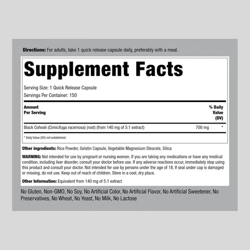 Piping Rock Black Cohosh Root Herb | 700 mg | 100 Capsules | Concentrated Extract | Non-GMO, Gluten Free Supplement