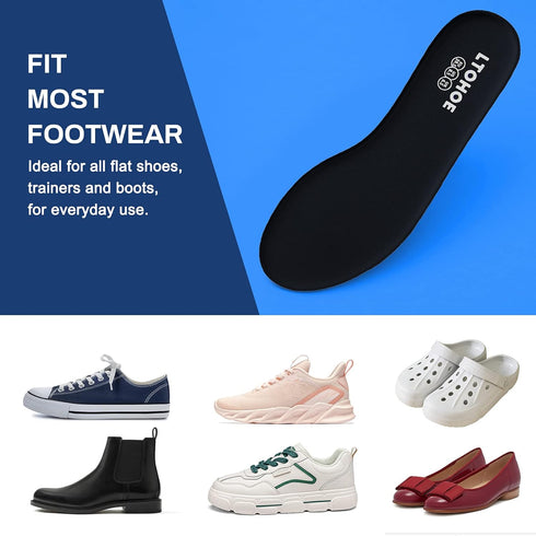 Memory Foam Insoles for Women, Replacement Shoe Inserts for Work Boot, Running, Hiking, Comfort Inner Soles Black US 9