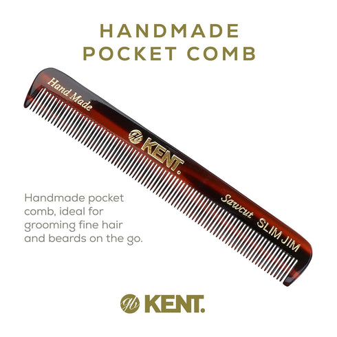 Kent Slim Jim Handmade All Fine Tooth Pocket Comb for Men, Hair Comb for Everyday Grooming