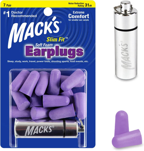 Mack’s Slim Fit Soft Foam Earplugs, 7 Pair with Travel Case, Small Ear Plugs for Sleeping, Snoring