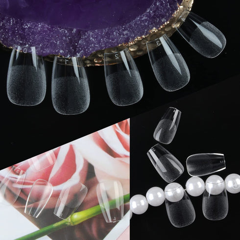 UNA GELLA Short Coffin Press on Nails - 216pcs Pre-shape Gel Tips for Full Cover Acrylic Nail