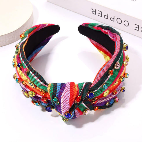 Knot Headband Colorful Rhinestone Mexican Fiesta Hair Accessories, Embroidered Party Headband
