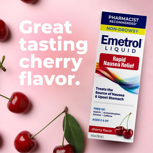 Emetrol Non-Drowsy Liquid Nausea Relief, Cherry Flavor Upset Stomach Medicine - 4fl oz, 2 Pack