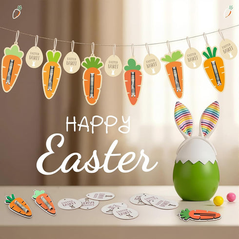 Leinuosen 12 Sets Easter Wooden Carrot Money Holder for Cash Easter Gifts Basket Stuffers Gifts Card Holder with Egg