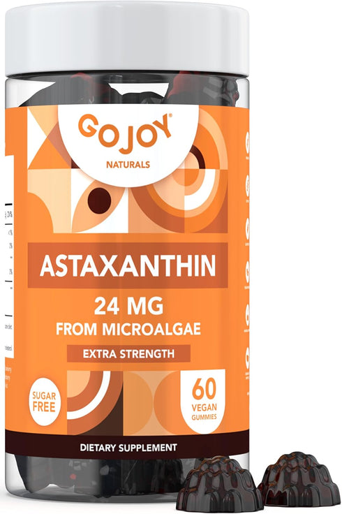 Chewable Astaxanthin Gummies - 24mg Natural Antioxidant Supplement, Vegan, Sugar-Free, 2 Month Supply (60 Gummies)