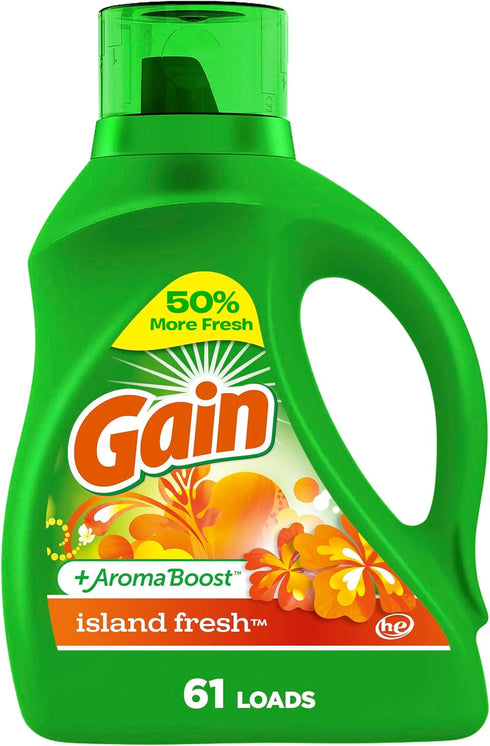Gain + Aroma Boost Liquid Laundry Detergent, 88 oz, Island Fresh Scent, HE Compatible, 61 Loads
