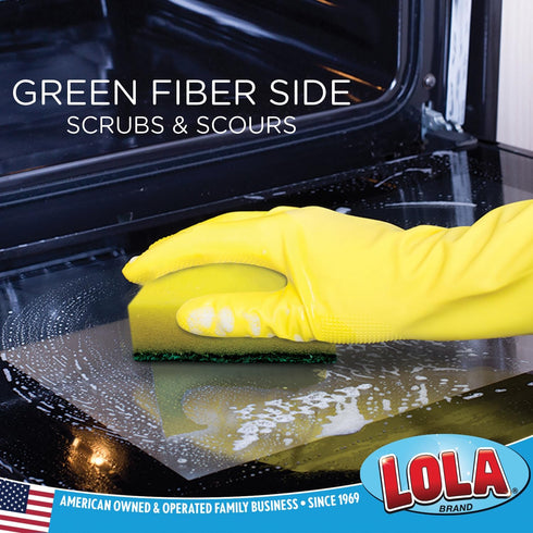 Lola Products Pot Brite Scour N' Sponge - 12 Pack Non-Scratch Dish Scrub Sponges, Nylon & Polyester Non-Woven