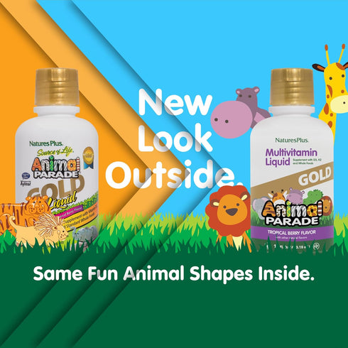Natures Plus Animal Parade Gold Children's Liquid Multivitamin - 16 fl oz, Natural Tropical Berry Flavor, Immune