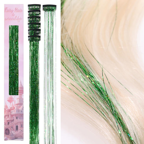 WENNALIFE Hair Tinsel Clip In for Girls, 6pcs 24 Inch Colorful Glitter Tinsel Hair Extensions