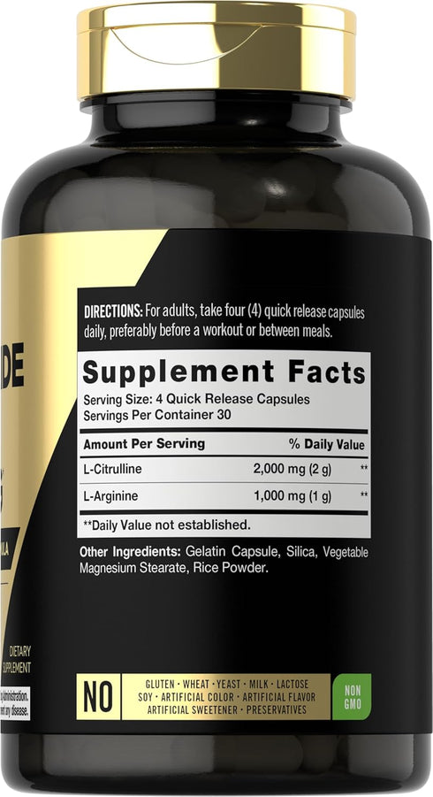 Carlyle Nitric Oxide Supplement 3000mg | 120 Capsules | Pre Workout with L-Arginine & L-Citrulline