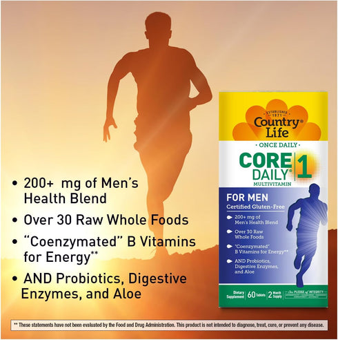 Country Life Core Daily-1 for Men, Multivitamin with Probiotics, 60 Tablets