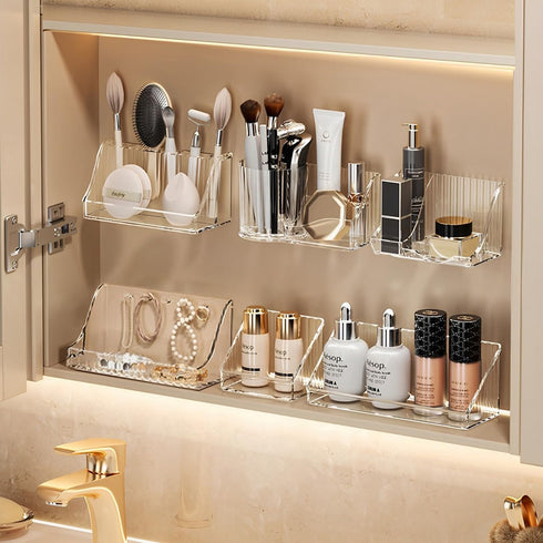 3 Pcs Medicine Cabinet Tray Organizer - Small Adhesive Bathroom Vanity Floating Shelves for Countertop Storage