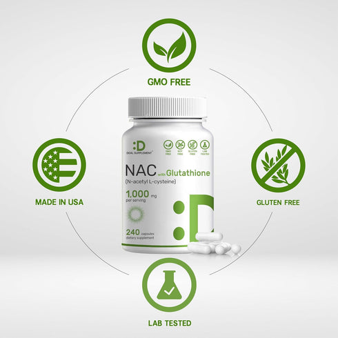 NAC Supplement (N-Acetyl Cysteine) 1,000mg Per Serving with Reduced Glutathione, 240 Capsules