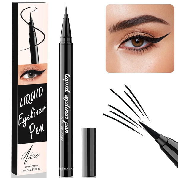 Liquid Eyeliner Waterproof with Precise Brush Tip, Professional Ink Eyeliner Pencil for Thin & Thick Lines, Black