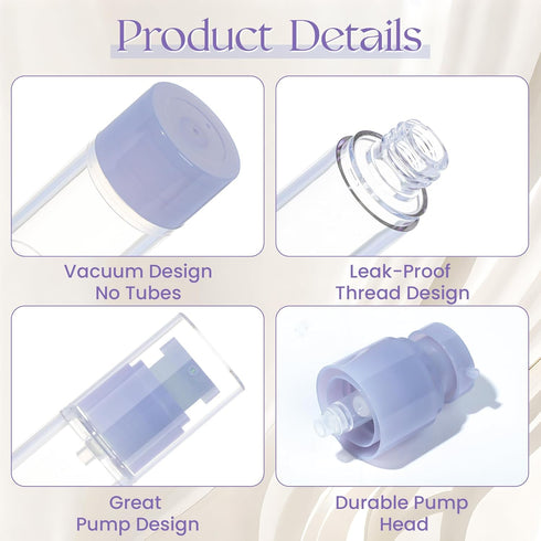 RONRONS 1oz Airless Pump Bottles - Refillable Leak Proof Travel Toiletry Containers (3 Pieces)