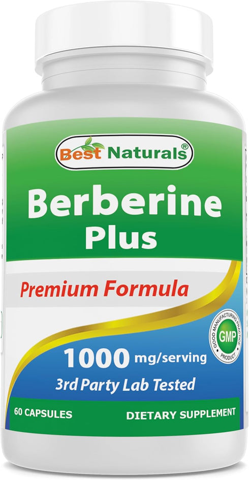 Best Naturals Berberine Plus 1000mg per Serving, Non-GMO, 60 Capsules with Vitamin C & Zinc Gluconate