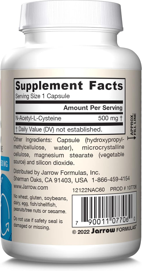 Jarrow Formulas N-A-C 500 mg, Antioxidant Support for Liver Health, 60 Veggie Capsules