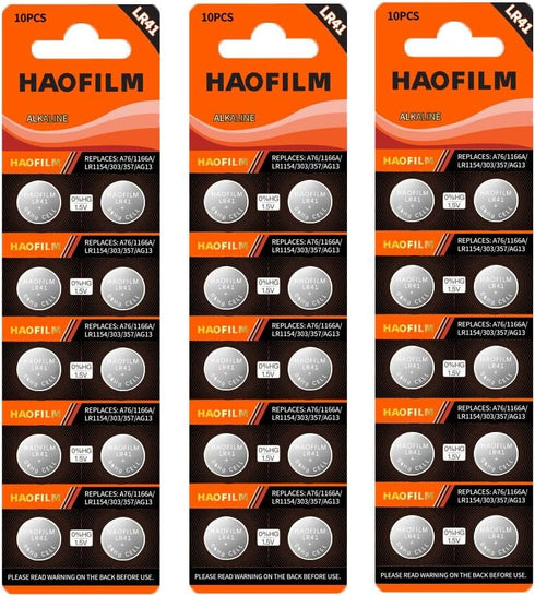 LR41 AG3 392 384 192 Premium Alkaline Battery, 1.5V Round Button Coin Cell Batteries (30 Pack)