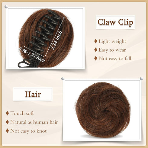 SOFEIYAN 2PCS Mini Claw Clip in Hair Bun Extension Synthetic Wig Accessory Updo Space Bun Hair Messy Cat Ears Hair Bun Pieces for Women, Darkest Brown Tend to Black