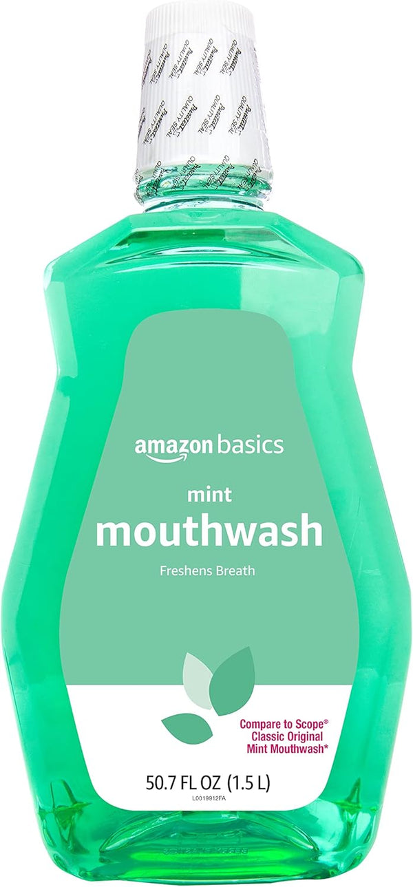 Amazon Basics Mint Mouthwash, Fresh Mint, 1.5 Liters, 50.70 Fl Oz (Pack of 1) (Previously Solimo)