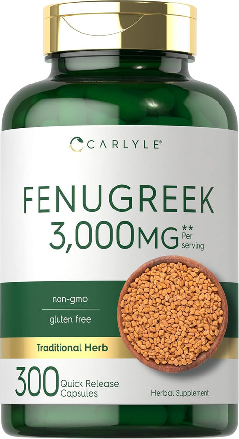 Carlyle Fenugreek Capsules, 300 Count, Non-GMO & Gluten Free Extract, Fenugreek Seeds
