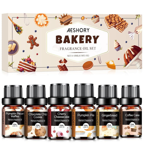 Bakery Essential Oils Set - Fragrance Oil for Home Diffusers, Candle Making - Pumpkin Pie, Coffee Cake, 6x10ML