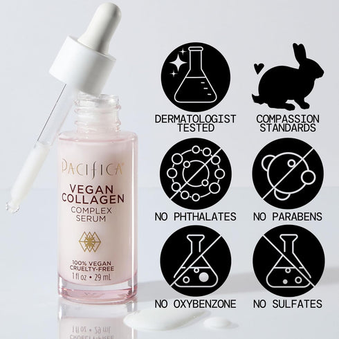 Pacifica Vegan Collagen Complex Face Serum, Anti Aging Hydrating Serum with Hyaluronic Acid for Fine Lines
