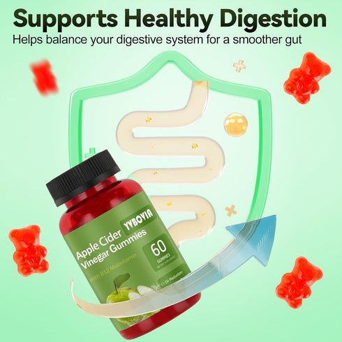 Yvbovia Gummies B12, Gummy (60) Apple Cider Vinegar with ACV Supplement Vitamins,Gluten Free, Vegan, Non-GMO