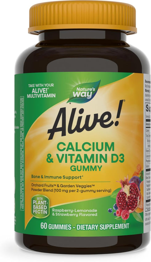 Natures Way Alive! Chewable Calcium Gummies with Vitamin D3, Daily Supplement Supports