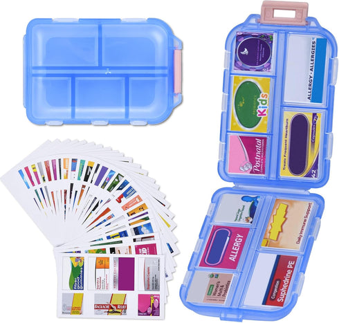 Shiritany 189 10 1 Pack) Travel Pill Organizer with Medicine Labels, Compartments Small Pill Case Compact and Portable