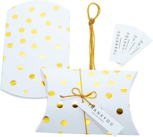 Gold Birthday Party Favors Boxes - 20pc Gold Dots Candy Thank You Treat Box for Wedding Baby Shower Supplies