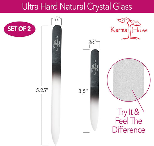 Karma Organic Double Sided Glass Nail File Set of 2 for Women - Professional Nail Buffer for Manicure Pedicure Care
