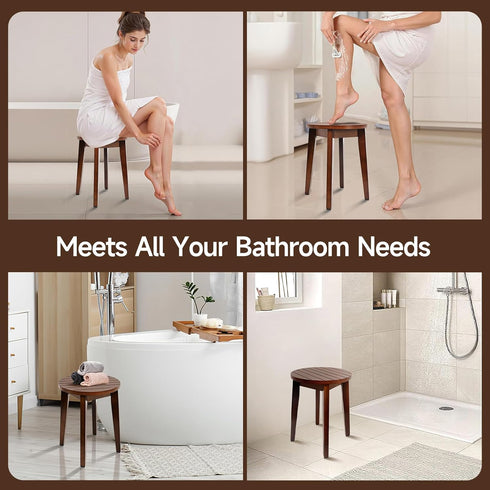 16 Inch Round Bamboo Waterproof Shower Bathroom Stool Chair, Duty Wooden Bath Corner Shaving Legs Bench Seat (Walnut