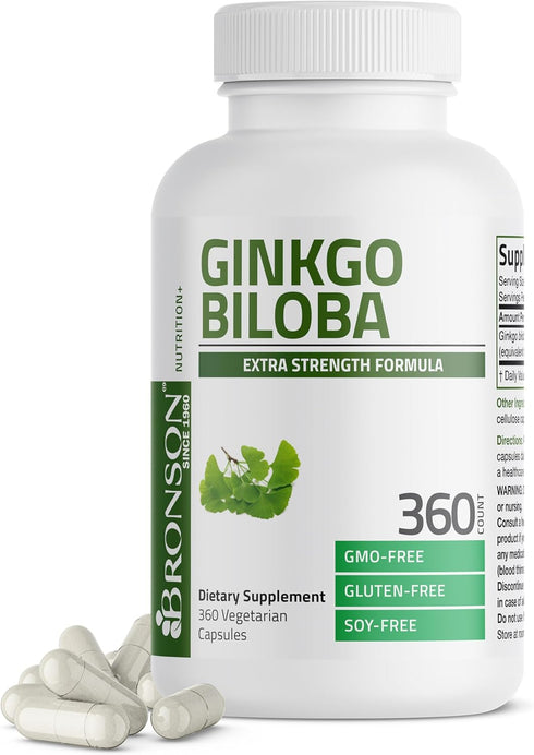Bronson Ginkgo Biloba Extra, Supports Brain Function & Memory - 360 Vegetarian Capsules