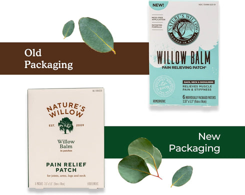 Nature’s Willow Fast-Acting Willow Balm Natural Pain Relief Patches for Help Alleviating Muscle & Joint Pain in Back, Neck, Shoulder, Knee and More | Essential Oils and Menthol | 1-Pack | 6 Patches