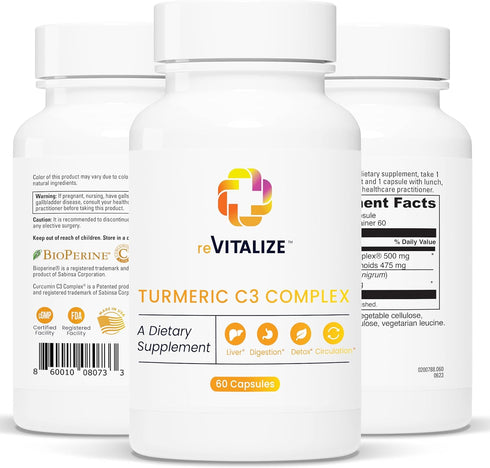 Turmeric C3 Complex Curcumin Supplement - 60 Capsules, 500mg with BioPerine Black Pepper Extract, Curcuminoids 475mg