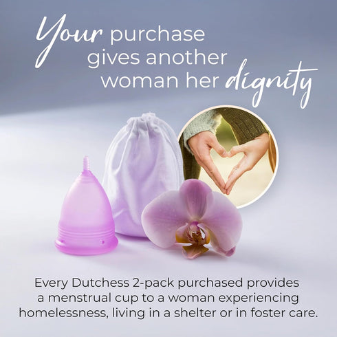 Pack 2 Dutchess Large Menstrual Period Cups for Women + Storage Pouch, of Pink & Purple Soft Medical-Grade Silicone