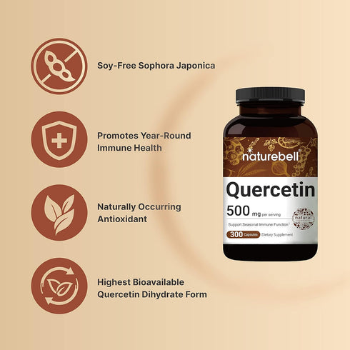 NatureBell Quercetin 500mg - 300 Capsules, Ultra Strength Quercetin Supplement for Immune Support