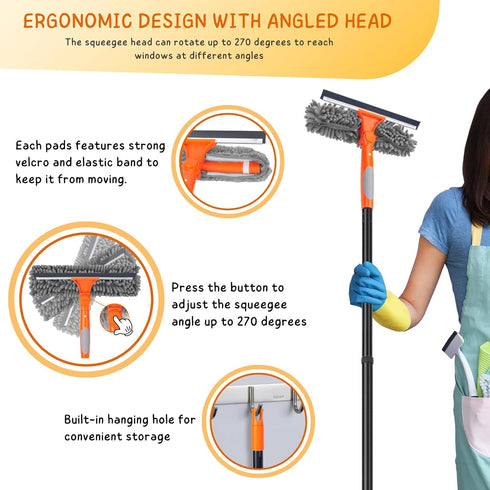 Window Cleaner Tool for Home, 59.5'' Squeegee Kit for Glass, Car Windshield, Mirror, Shower Door Cleaning