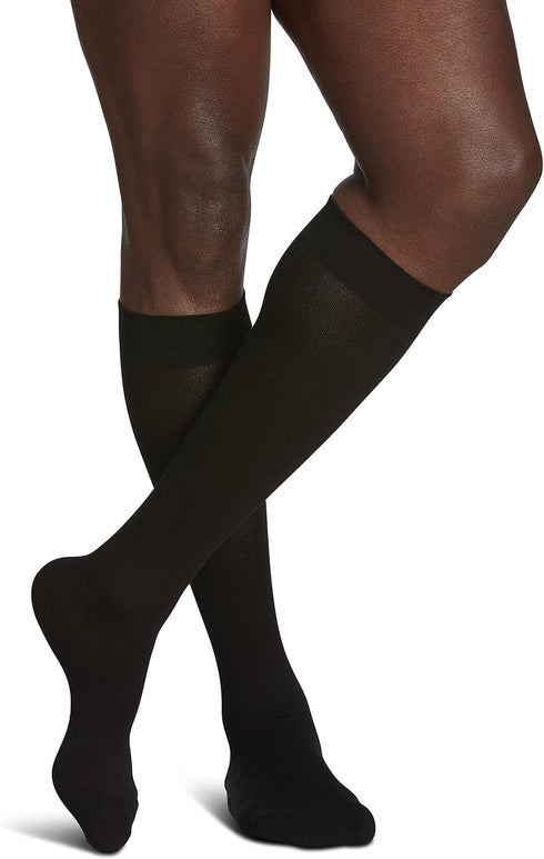 Sigvaris Men's Sea Island Cotton 191 Calf High Compression Socks, 15-20mmHg, Black, Size B (Medium)