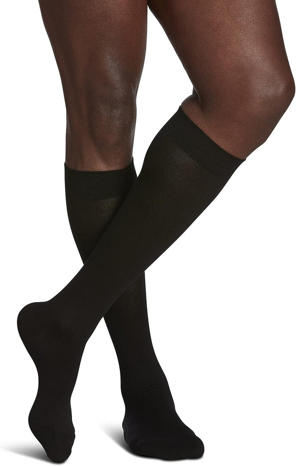 Sigvaris Men's Sea Island Cotton 191 Calf High Compression Socks, 15-20mmHg, Black, Size B (Medium)