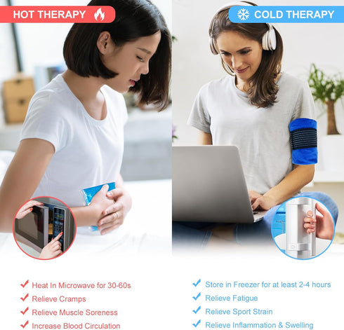 Reusable Gel Ice Packs for Injuries - 2 Pack with Wrap, 6.3"x5.1", Hot Cold Soft Flexible Ice Freezer Pack, Cold
