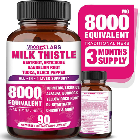 All-in-1 8000mg Milk Thistle NAC BeetRoot Artichoke Dandelion Root - Liver Health Support, 90 Vegan Capsules