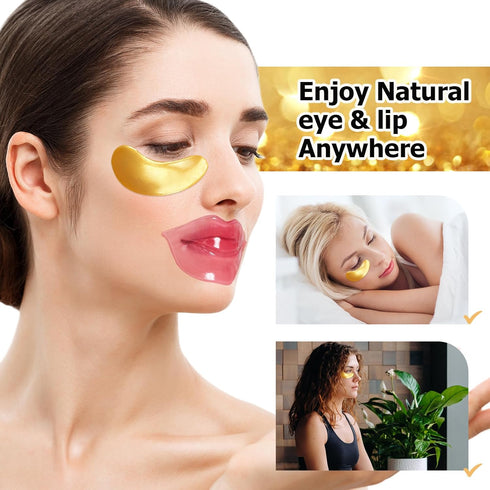 Jakuva 30 Pairs Lip Masks & Eye Masks - Gold Under Eye Patches for Puffy Eyes, Anti-Aging and Moisturizing Care