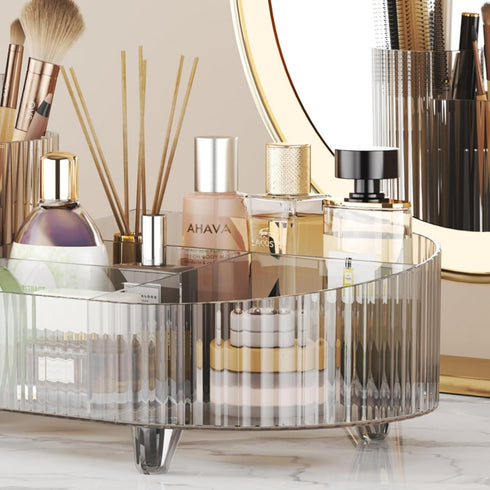 Large Capacity Rotating Makeup Organizer, Easy to Hold 20 Makeup Brushes, 10 Lipsticks, 8 Skincare Products (Crystal