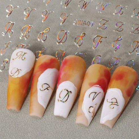 Retro Letters Nail Stickers, 8 Sheets Old English Letter Nail Design Decals for Women DIY Manicure