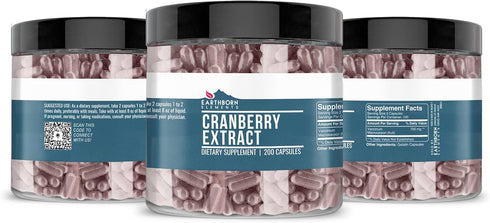 Earthborn Elements Cranberry Extract 200 Capsules, Pure & Undiluted, No Additives