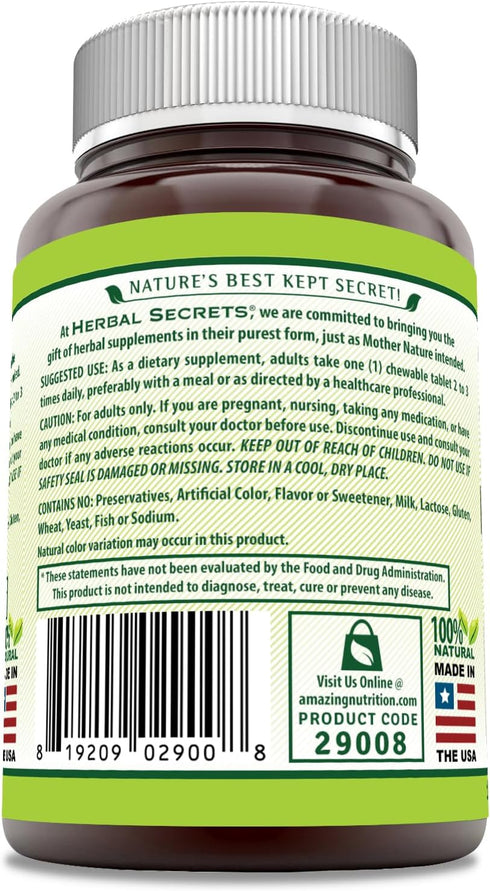 Herbal Secrets Immune Support 120 Count | Vitamin C & Elderberry | Berry Flavor Chewable Tablets
