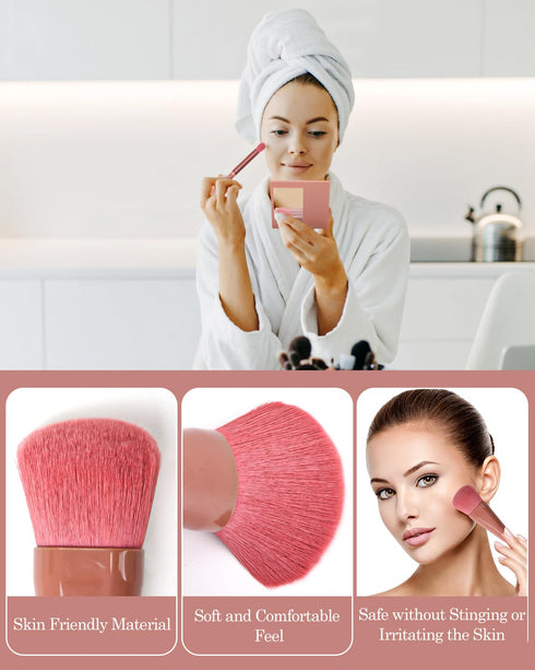 Travel Size Makeup Brushes Mini Set, 5Pcs Small Cosmetic Brushes with Hard Case and Built-in Mirror for Women